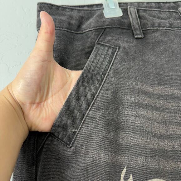 Emmiol Washed Heart Pattern Cargo Jeans, Faded Black, L - Picture 3 of 5